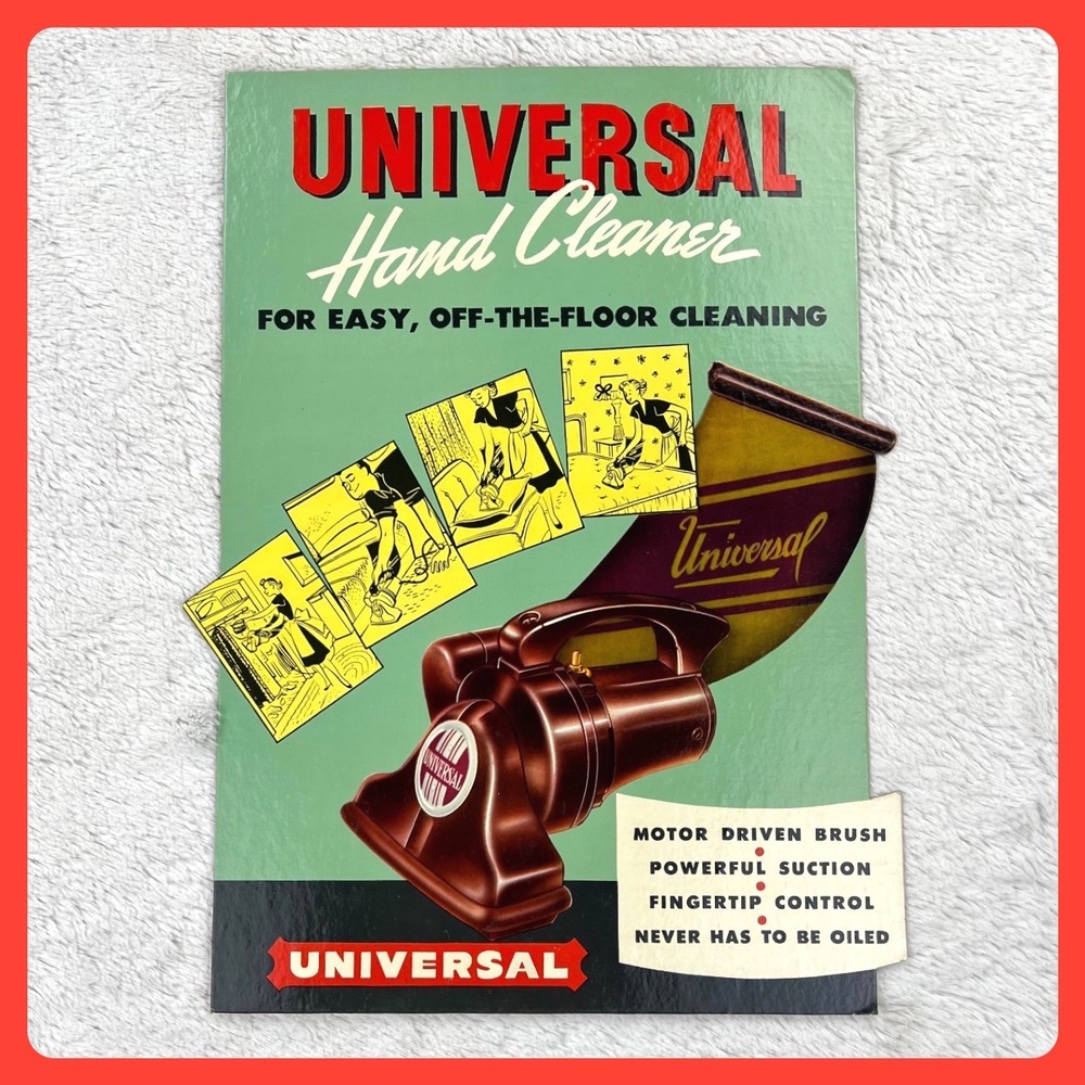 1950s Universal Hand Cleaner Advertising Sign 16" Cardboard Display Easel Vacuum